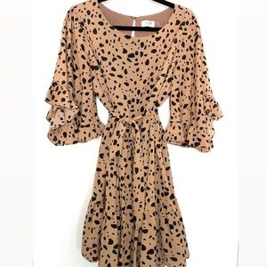 BluIvy - Boutique Dot Dress with Tie/Sash/Wrap (Tan/Black - L)